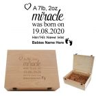 Personalised wood keepsake boxes for new parents and babies.