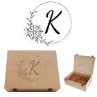 Personalised hardwood keepsake boxes with floral design and a single initial engraved.
