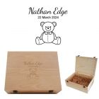 Baby keepsake boxes with personalised teddy bear design.