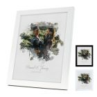 Wedding and anniversary personalised photo frames with a water colour painting effect.