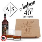 40th birthday gift rum box set with personalised glass.