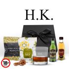 Scotch whisky gift sets with engraved personalised tumbler glass and treats.