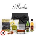Scotch Whisky gift sets with a personalised tumbler glass and a fancy script font name engraved.