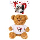 Personalised teddy bears with love heart photos.