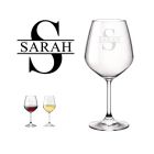 Personalised wine glass with initial and name through the centre