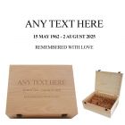 Personalised memorial and remembrance keepsake boxes with engraved wood design.