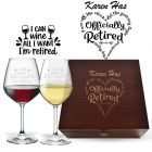 Retirement gift boxes with two wine glass and personalised design.