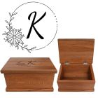 Rimu wood keepsake boxes engraved with initial inside round flower boarder