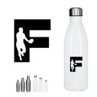 Reusable stainless steel rugby water bottles.