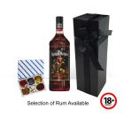 Rum gift set with chocolates.