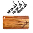 Solid wood chopping boards with a selection of Kiwiana themed New Zealand island designs