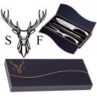Stainless steel carving knife gift set with a personalised stag head design engraved.
