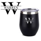 Personalised stainless steel thermal cups with engraved initial and name through.