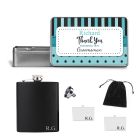 Wedding thank you gift sets with personalised hip flask and cufflinks