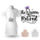 Retirement gift kitchen aprons with the queen has retired design.