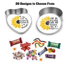 Sunflower affirmation gift tins with chocolates or sweets.