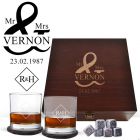 Luxury wedding and anniversary whiskey glass gift sets.