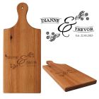 Personalised reclaimed Rimu wood food platter paddle for anniversaries and wedding gifts.