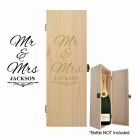 Personalised wedding gift bottle presentation box with Mr and Mrs design engraved.