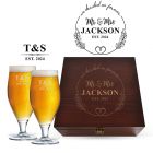 Luxury wedding gift personalised beer glass box set.