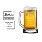Personalised wedding gift beer mugs for the guests and groom