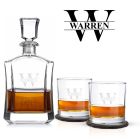 Personalised crystal decanter gift sets with engraved initial and name through the center