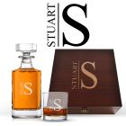 Personalised decanter box gift sets with initial and name laser engraved.