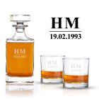 Personalised decanter gift set with initials and date engraved.