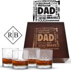Whiskey glass wood box gift sets dad word cloud and tool design.