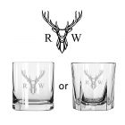 Whiskey glasses with a personalised stag head design