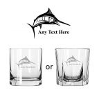 Whiskey glass with personalised Marlin fish design.