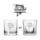 Personalised Whiskey glasses with a fishing design.