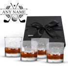 Golf themed personalised whiskey glasses gift set.