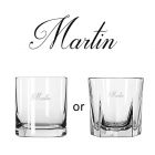 Whiskey glasses with names engraved.