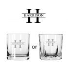 Whiskey glasses with initials and name through the center.