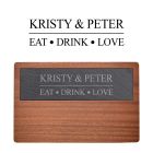 Personalised cheese boards with eat drink love engraved slate insert