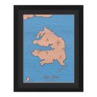 Framed wooden map of Kawau Islands in the Hauraki Gulf