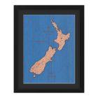 Framed wooden map of New Zealand and it's oceans