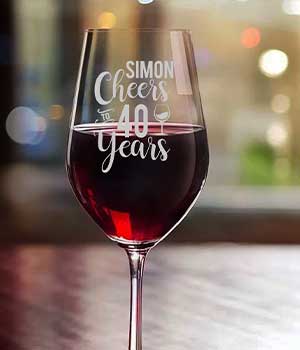Personalised wine glasses for birthdays.